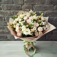 Букет цветов из:  Альстромерии, Розы и Хризантемы в поселок Карьероуправления