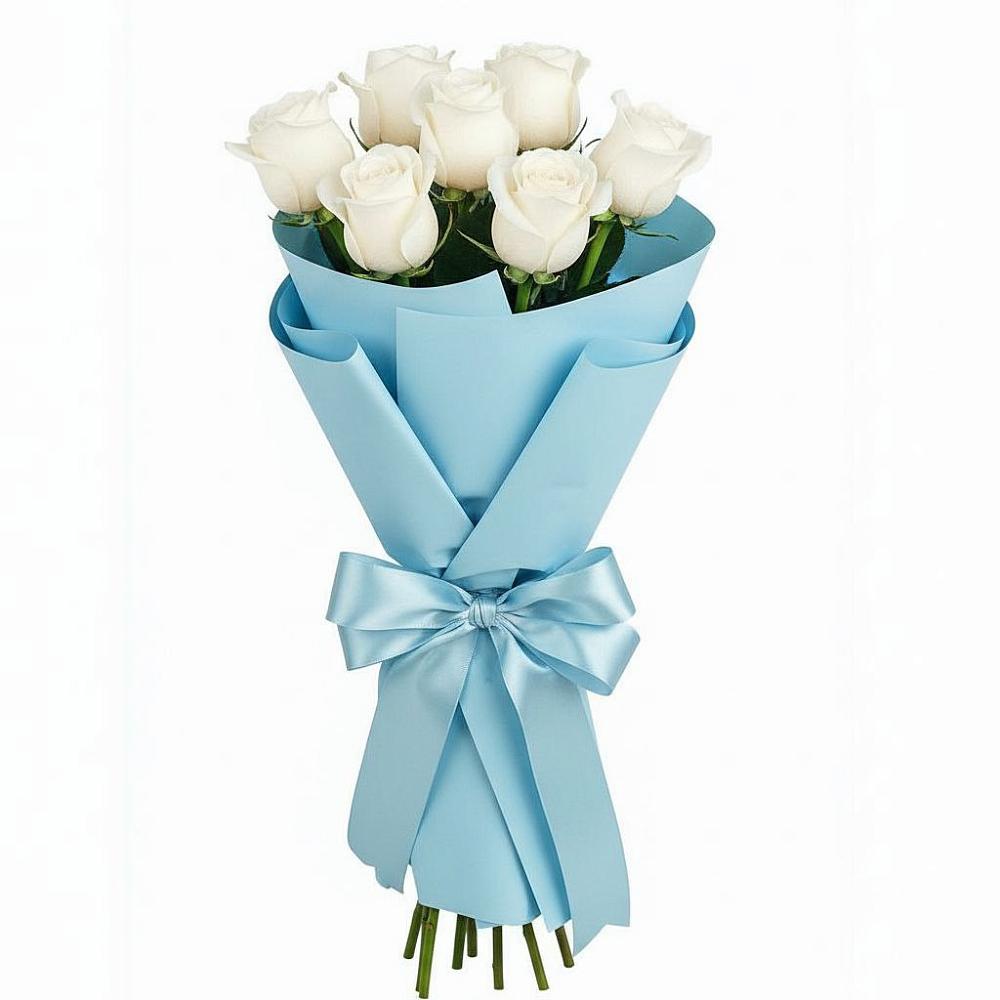 Букет 7 белых роз Проуд в поселок Карьероуправления