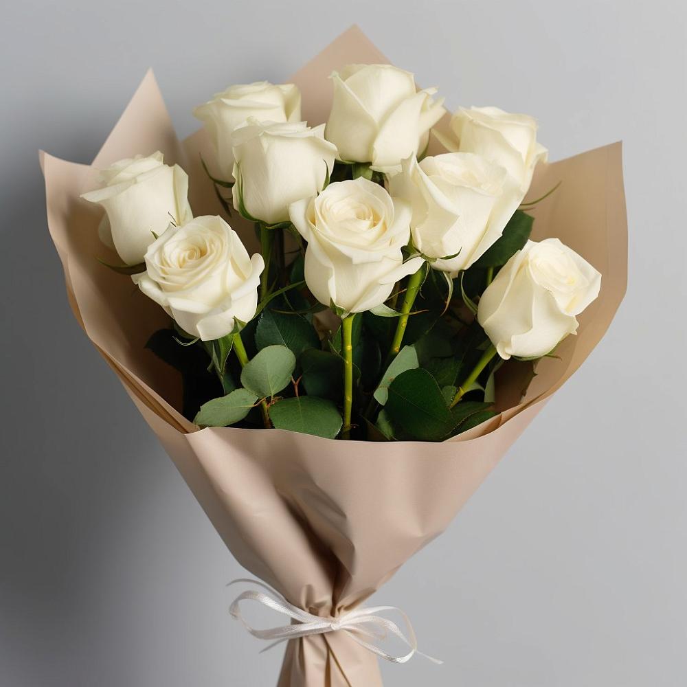 Букет 9 Белых роз Эдлесс Лав в поселок Карьероуправления