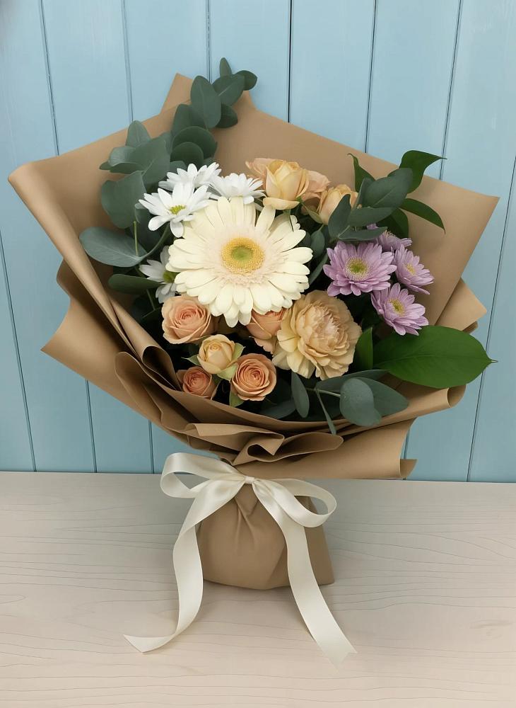 Букет цветов из: Герберы и Хризантемы в поселок Карьероуправления