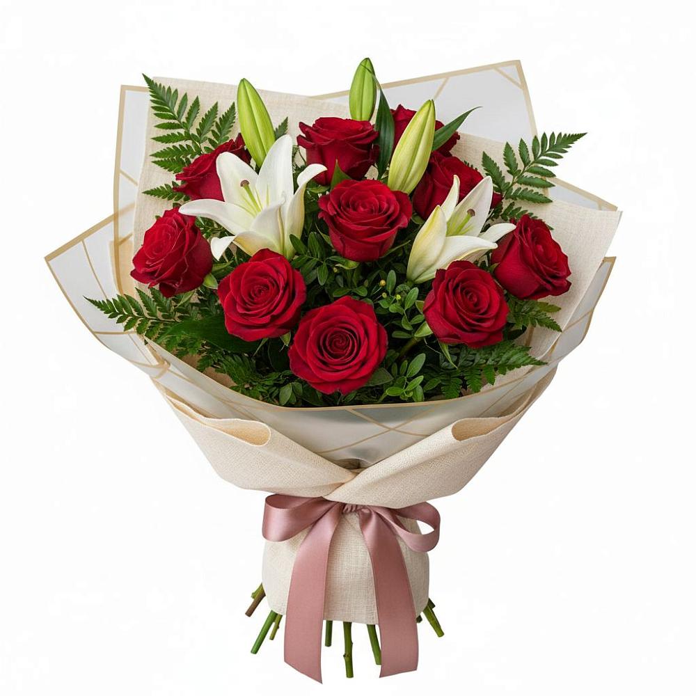 Букет цветов из: Лилии и Розы в поселок Карьероуправления