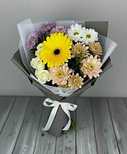 Букет цветов из:  Розы, Герберы и Хризантемы в поселок Карьероуправления
