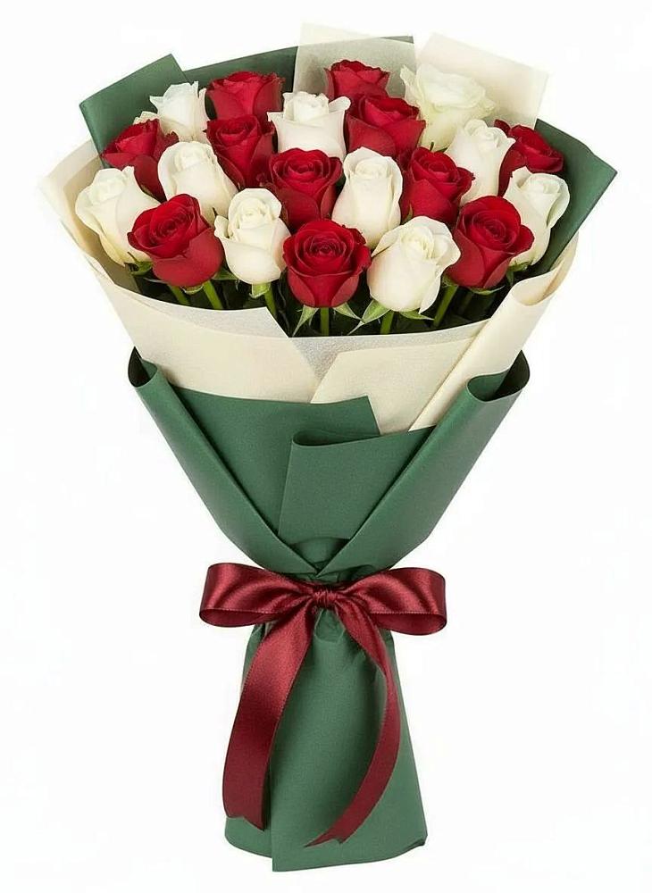 Букет Микс из красных и белых роз в поселок Карьероуправления