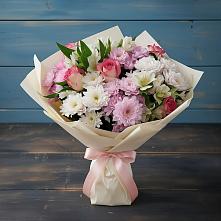 Букет цветов из:  Хризантемы, Альстромерии и Розы #REPLACE_PRED# поселок Карьероуправления