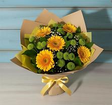 Букет цветов из:  Герберы и Хризантемы в поселок Карьероуправления