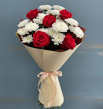 Букет цветов из:  Розы и Хризантемы в поселок Карьероуправления