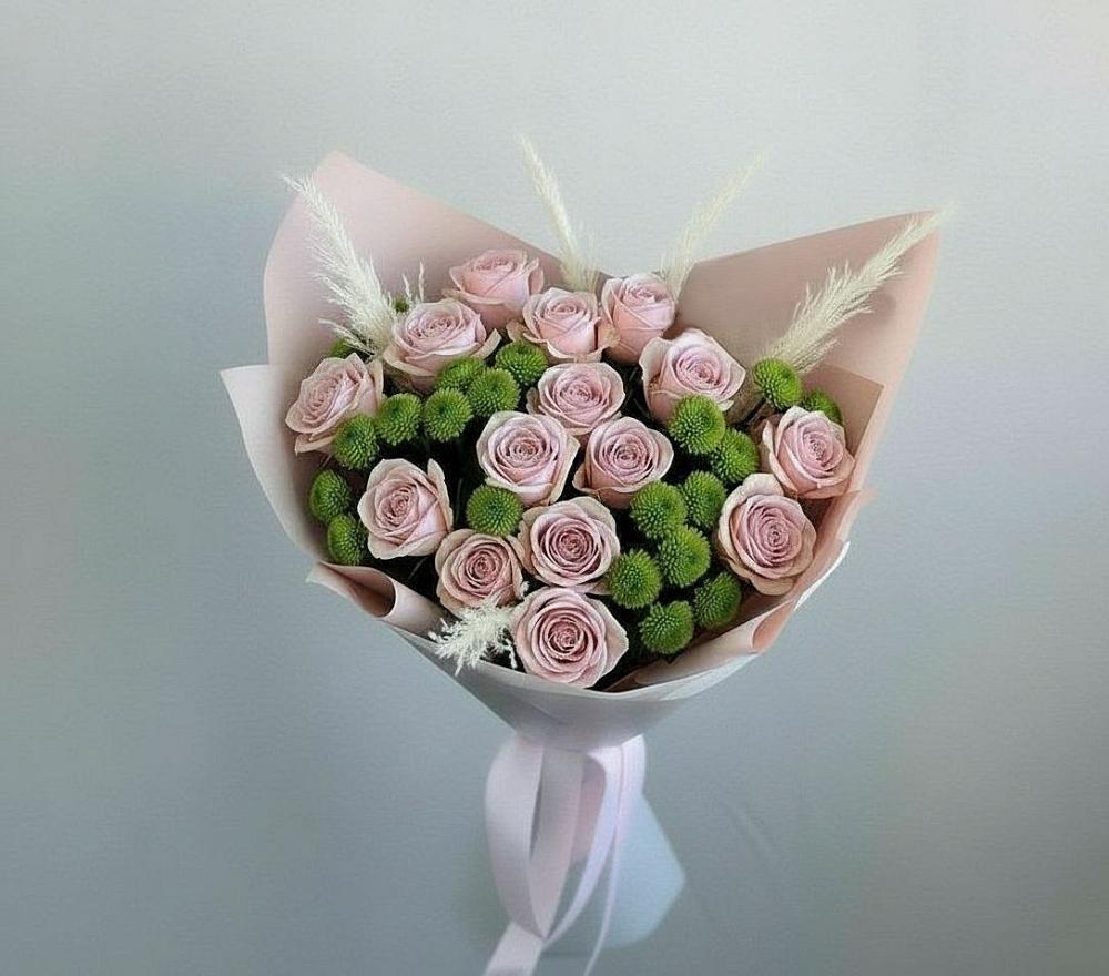 Букет цветов из: Розы и Хризантемы в поселок Карьероуправления