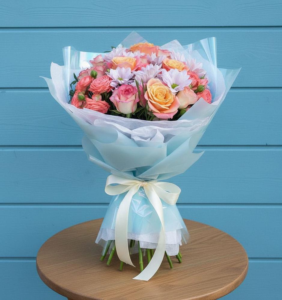 Букет цветов из: Хризантемы и Розы в поселок Карьероуправления