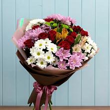 Букет цветов из:  Розы, Хризантемы и Альстромерии в поселок Карьероуправления