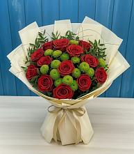 Букет цветов из:  Розы и Хризантемы в поселок Карьероуправления