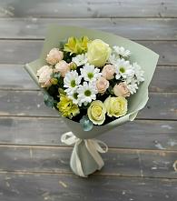 Букет цветов из:  Альстромерии, Розы и Хризантемы в поселок Карьероуправления