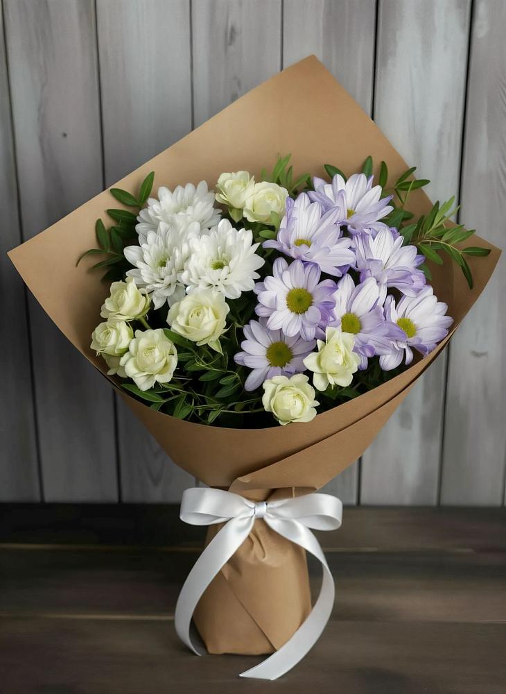 Букет цветов из: Хризантемы и Розы в поселок Карьероуправления